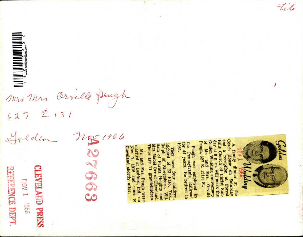 1966 Press Photo Golden Anniversary of Mr. and Mrs. Orville Peugh