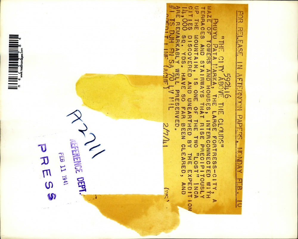 1941 Press Photo Large fortress city Phuyu Pata Marka