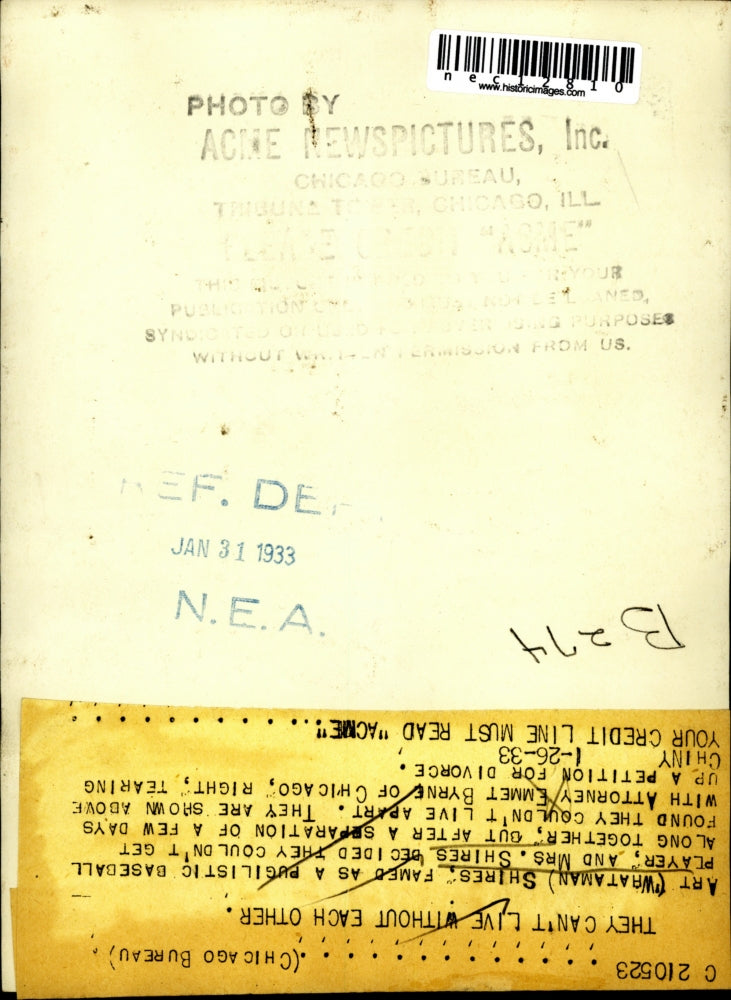 1933 Press Photo Art Shires & Mrs Shires w/ Atty Emmet Bryne