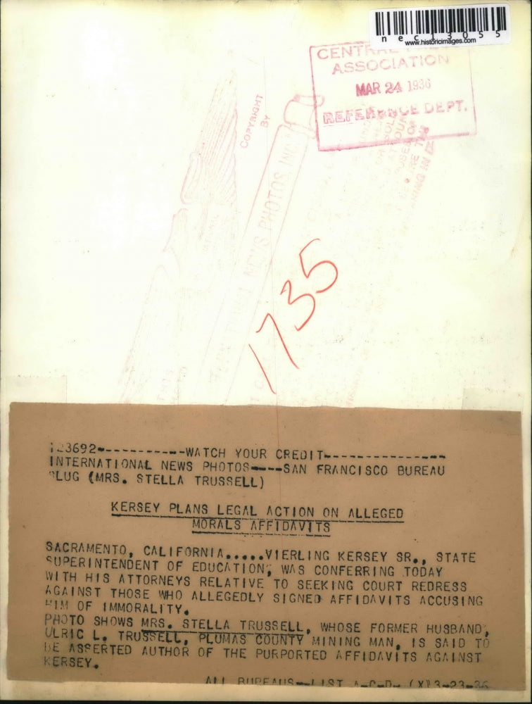 1936 Press Photo Mrs Stella Trussell Former Husband Mining Man Ulric Trussell