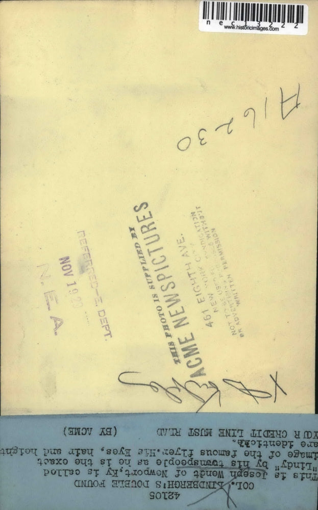 1929 Press Photo Joseph Wendt Called Lindy for Look-a-Like Flyer