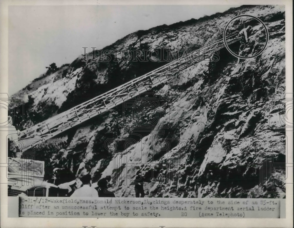 Press Photo 14-Year-Old Donald Nickerson Rescued from Cliff in Wakefield, MA