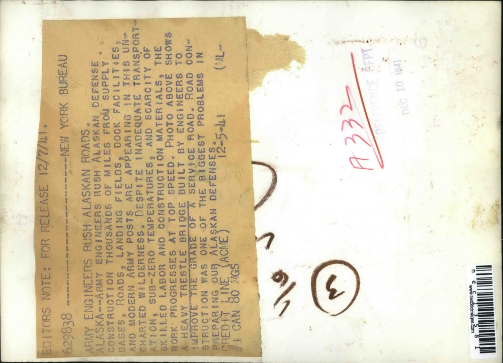 1941 Press Photo Army Engineers rush Alaskan Defense Construction