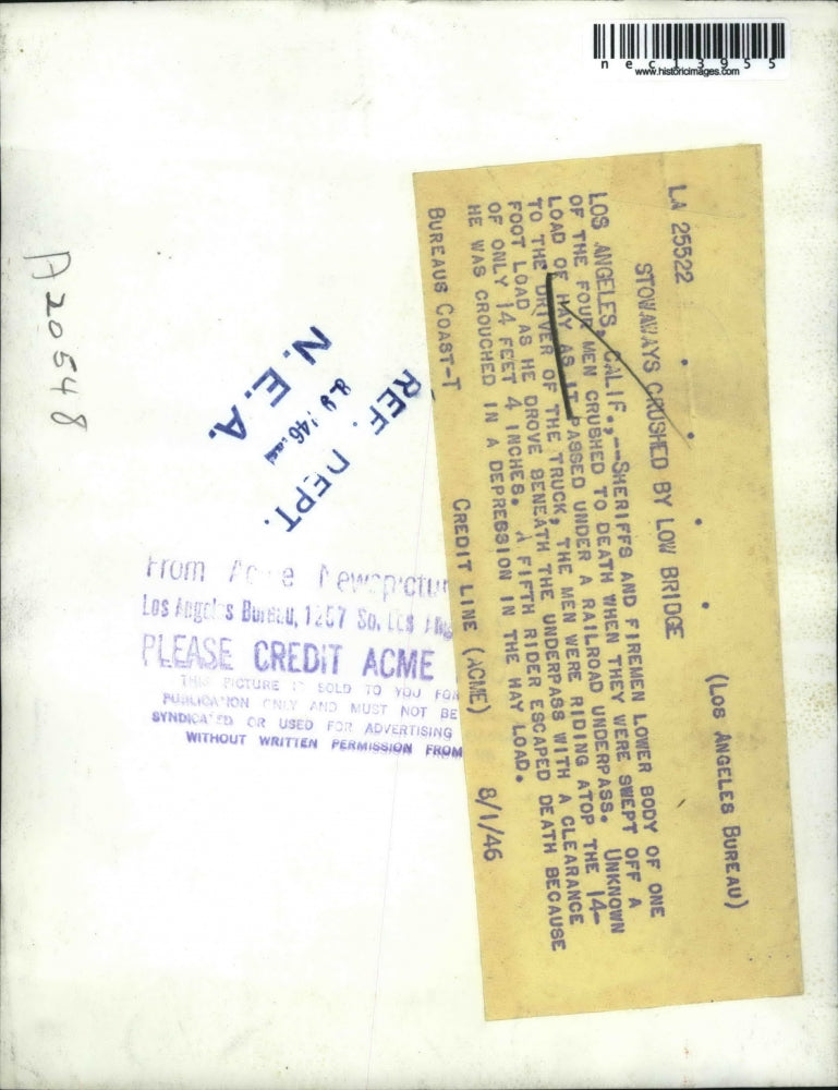 1946 Press Photo Four Men Crushed to Death After Falling Off a Truck