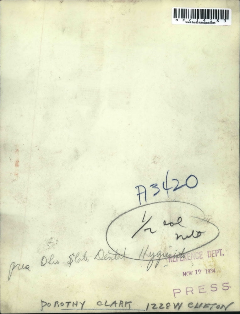 1934 Press Photo DOROTHY CLARKOH. DENTAL HYGENTIST