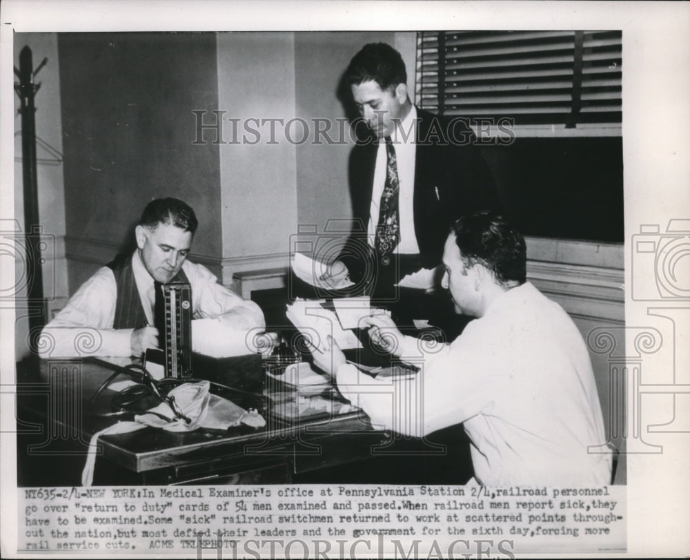 1951 Press Photo Medical Examiner Office Staff Examine Results From Exams- Historic Images