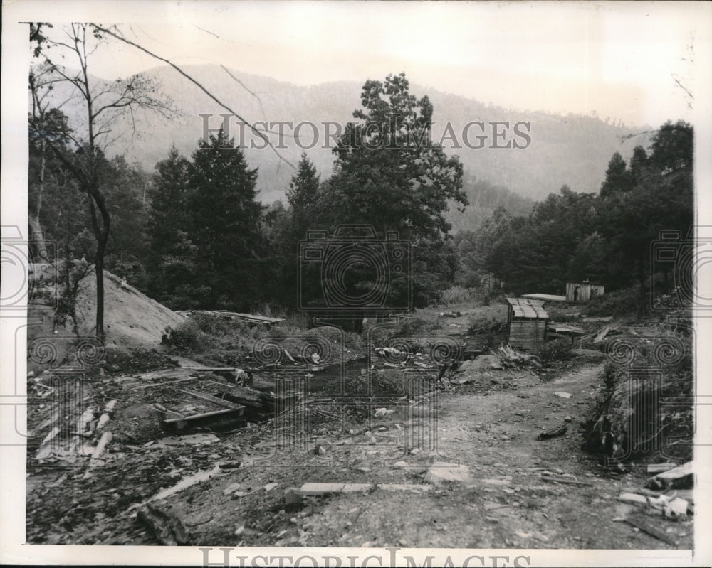 1946 Press Photo Debris &amp; Tumbled shacks abandoned by Cumberland Lumber Company- Historic Images