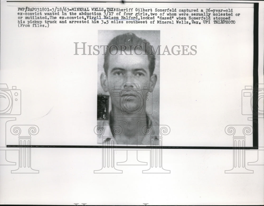 1963 Press Photo Virgil Nelson Halford Arrested for Abduction of Four Girls