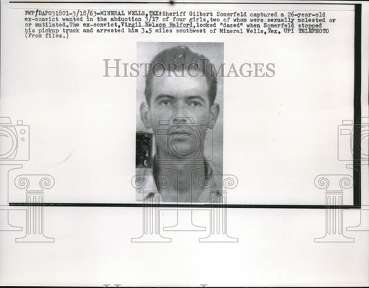 1963 Press Photo Virgil Nelson Halford Arrested for Abduction of Four Girls