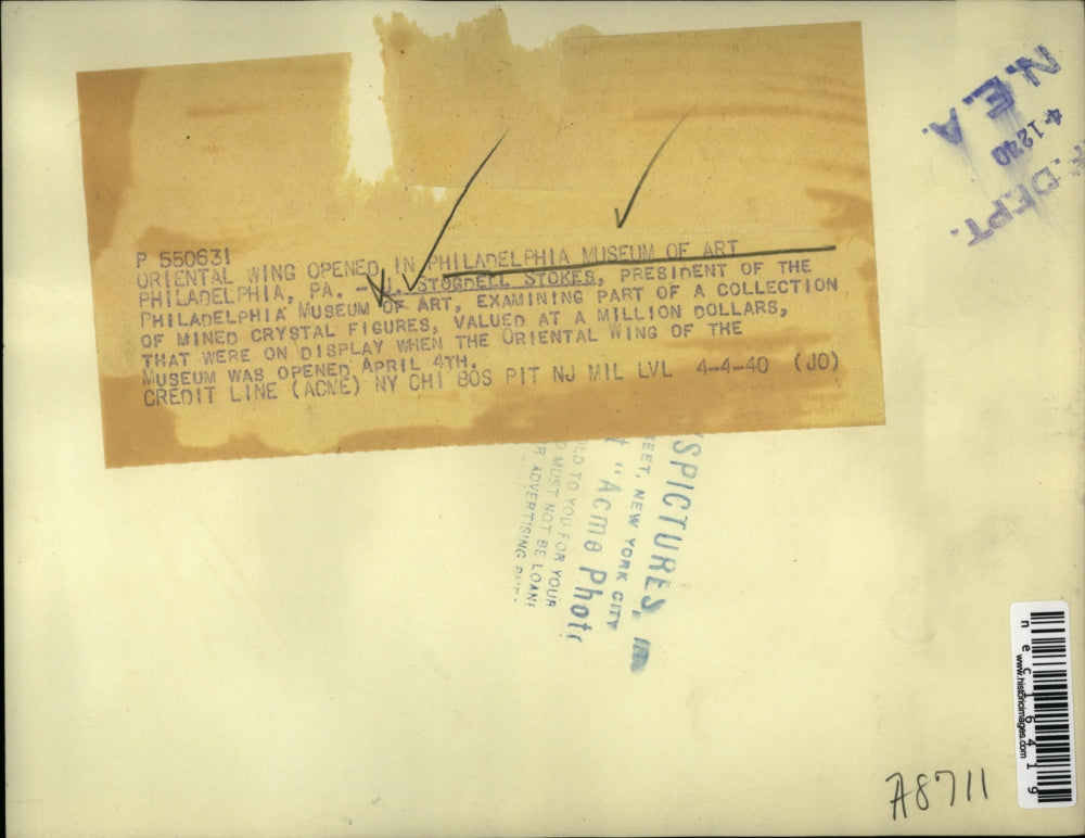 1940 Press Photo Storgdell Stokes Philadelphia Art Museum Pres In Oriental Wing