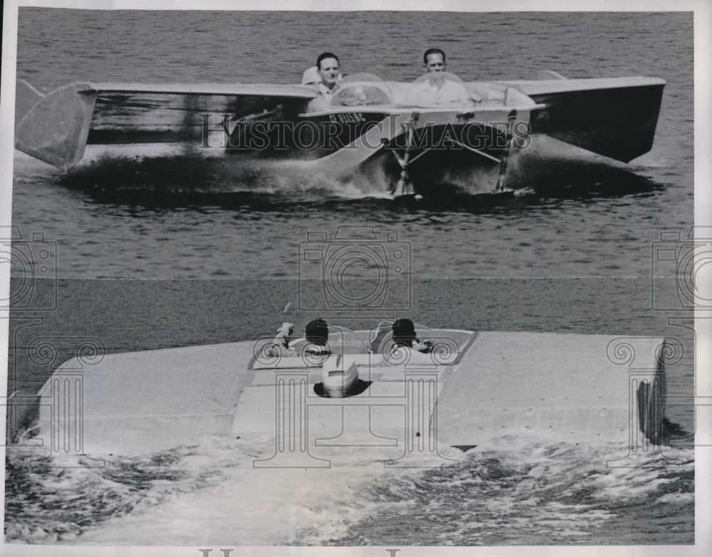 1962 Press Photo Lockheed Scientists Test Winged Hull Boat At Morris Lake Dam- Historic Images