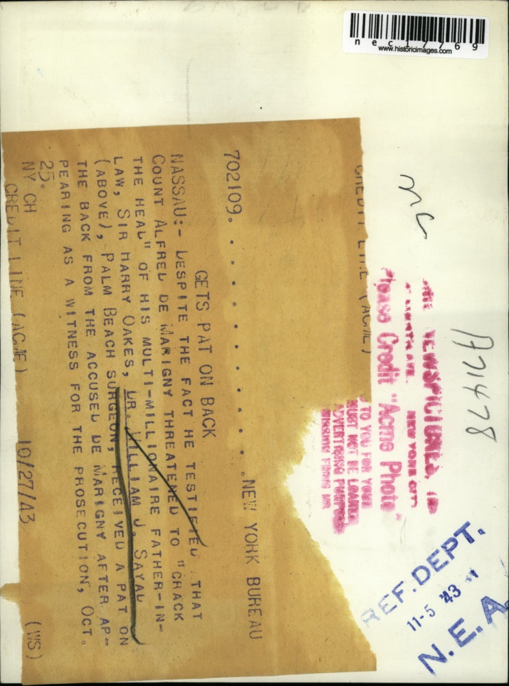 1943 Press Photo Dr. William J. Sayad, Palm Beach Surgeon