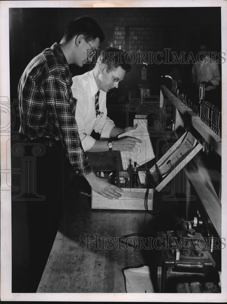 1956 Press Photo Parma High School Student with Teacher Ralph Wuhinan