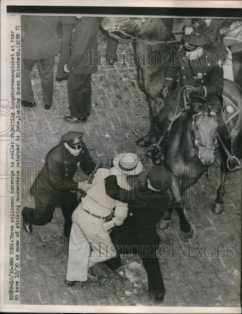 Load image into Gallery viewer, 1951 Press Photo Cops Attack Striking Queen Elizabeth Dockworkers In New York

