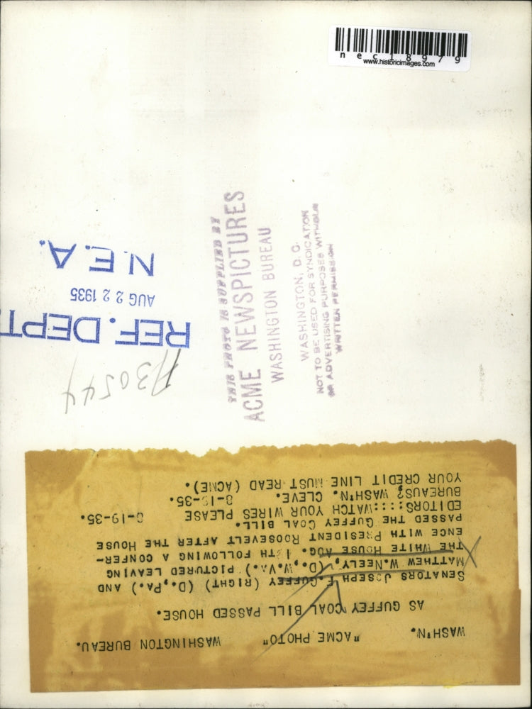 1935 Press Photo Senators Joseph Guffey Matt Neely At White House For Coal Bill