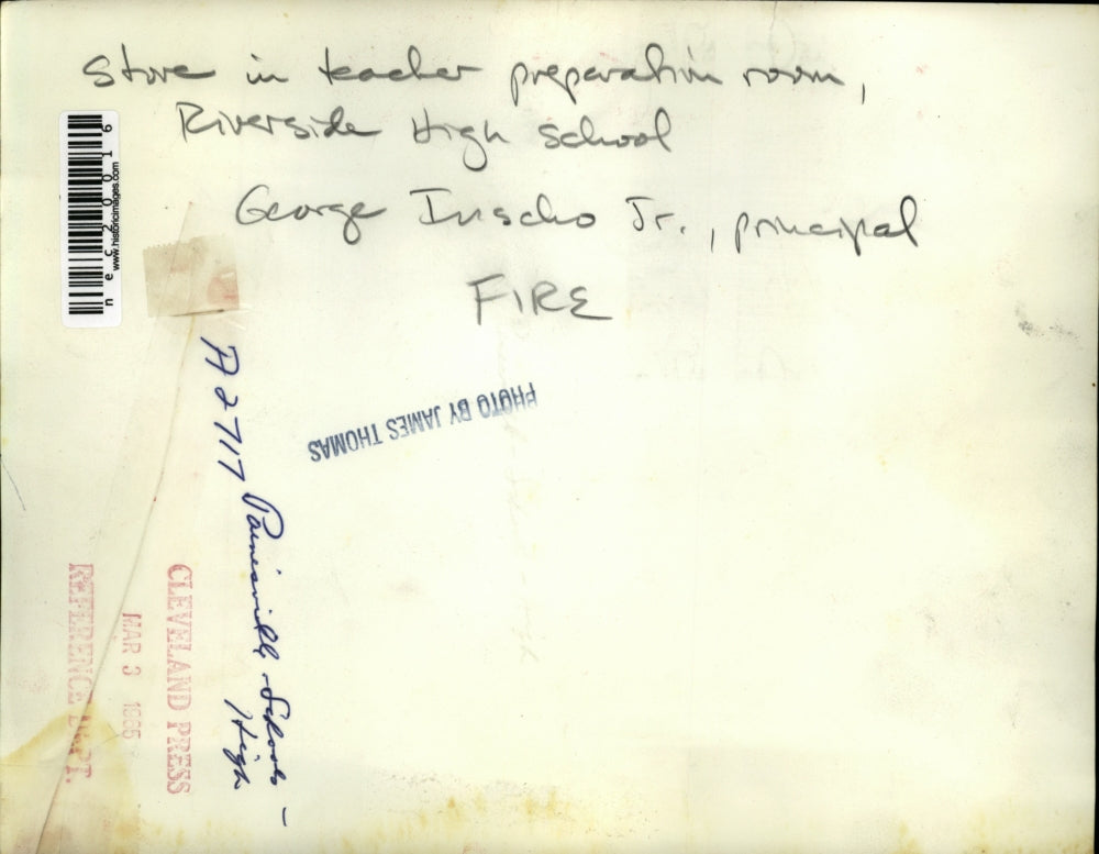 1965 Press Photo Riverside High School Stove Fire Accident