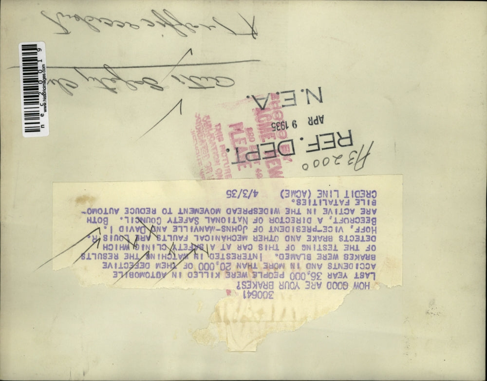 1935 Press Photo Safety Clinic Johns-Manville David Beecroft Louis Hoff Auto