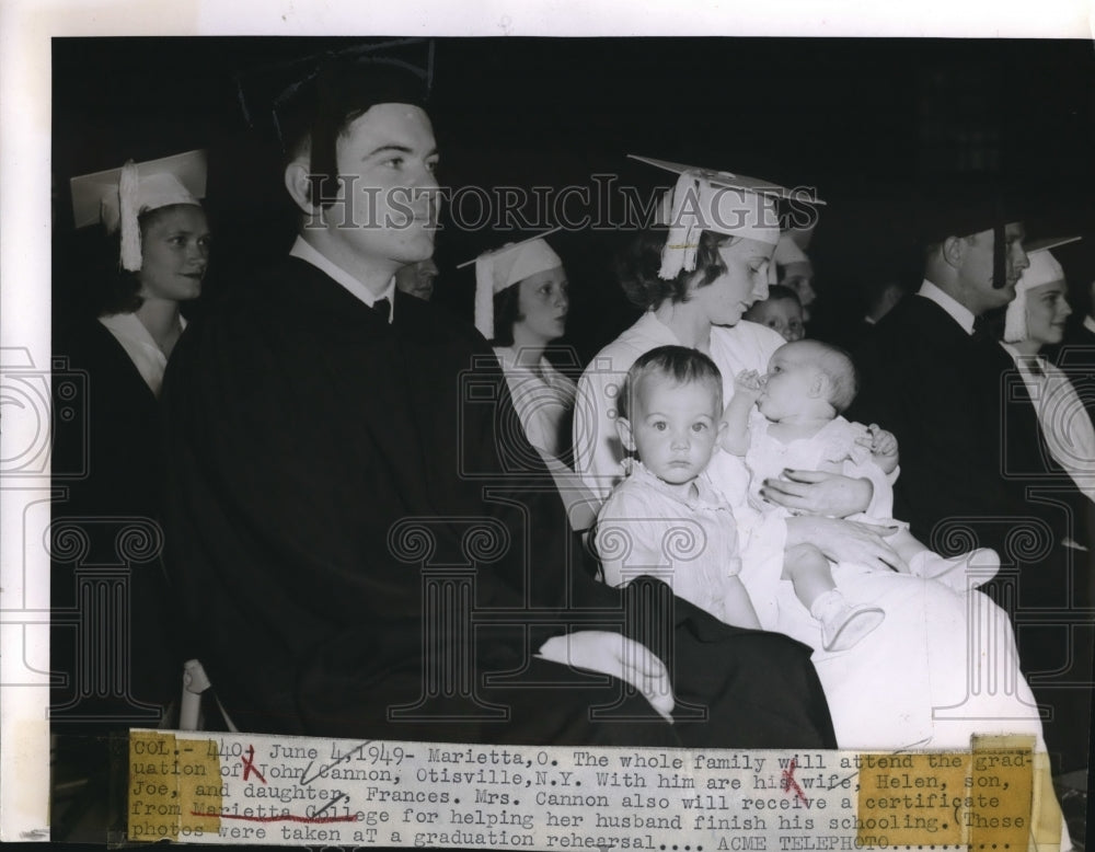 1949 Press Photo Marietta,Ohio graduation of John Cannon, Mrs Cannon certificate