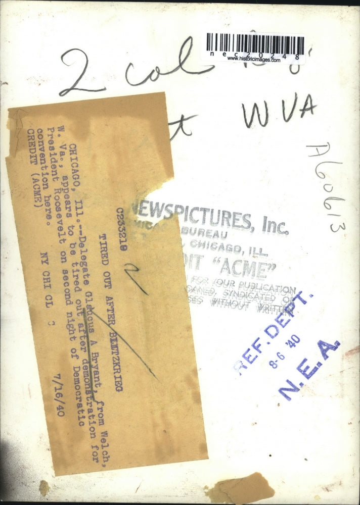 1940 Press Photo Delegate Glaucus Bryant Tired At Democratic National Convention