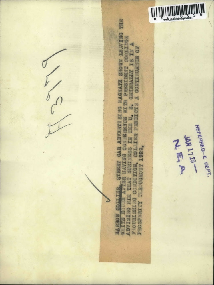 1929 Press Photo Barron Collier Street Car Advertising Magnate