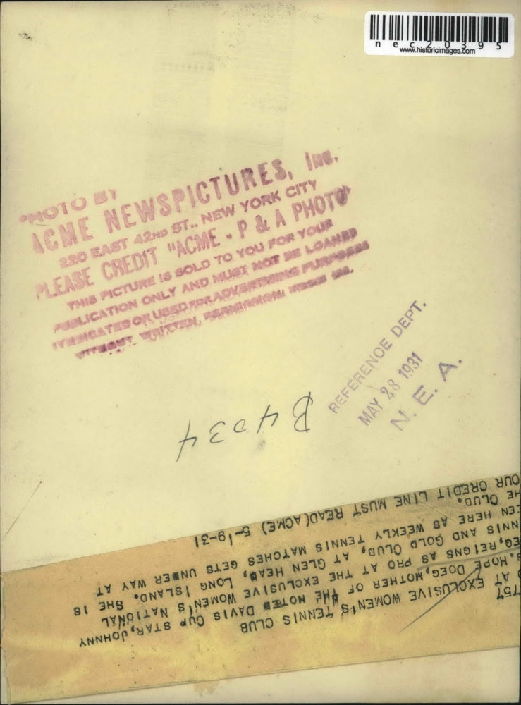 1931 Press Photo Hope Doeg Mother Of Davis Cup Tennis Champ Donny