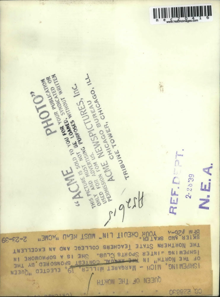 1939 Press Photo Margaret Miller "Queen of the North" Ishpeming Winter Club