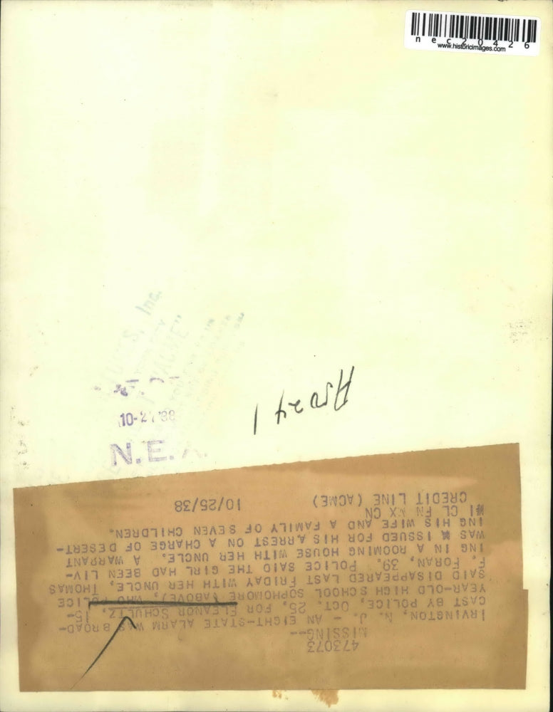 1938 Press Photo missing Eleanor Schultz (ran off with uncle-Thomas Foran