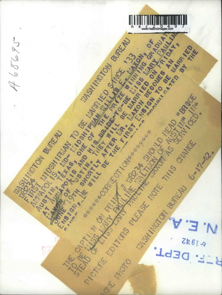 1942 Press Photo Midshipman Willis E Maxon & Bride Mary Pauline Maxon