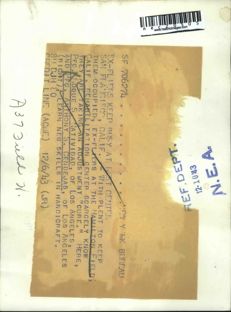 1943 Press Photo Hamilton Field California Rehabilitation Center PFC Natividas