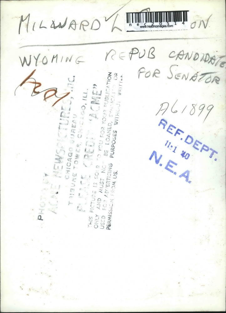 1940 Press Photo Wyoming Republican Candidate for Senator