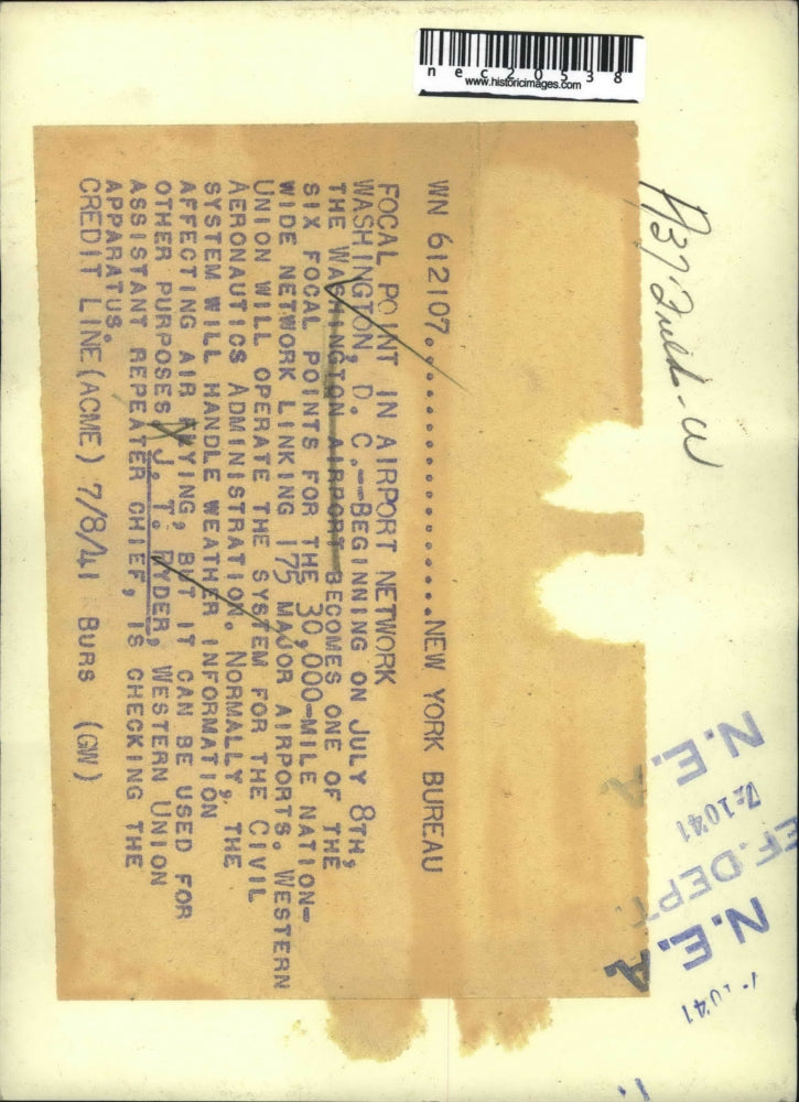 1941 Press Photo Washington Airport Site of Nationwide Network Linking 175 Airpo