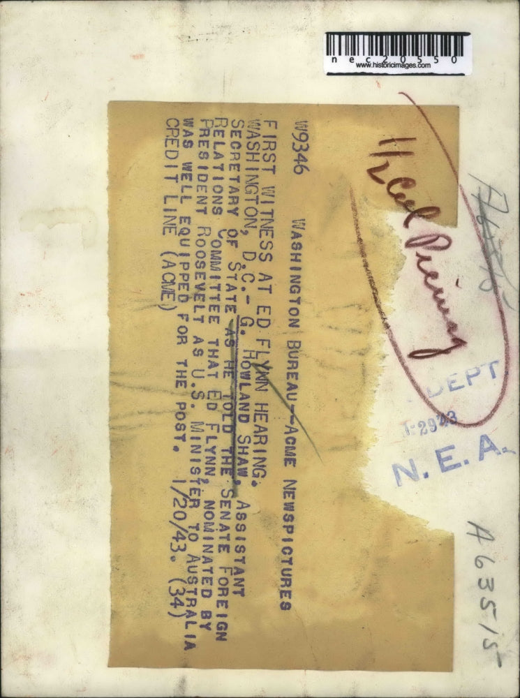 1943 Press Photo G. Howland Shaw First Witness at Ed Flynn Hearing