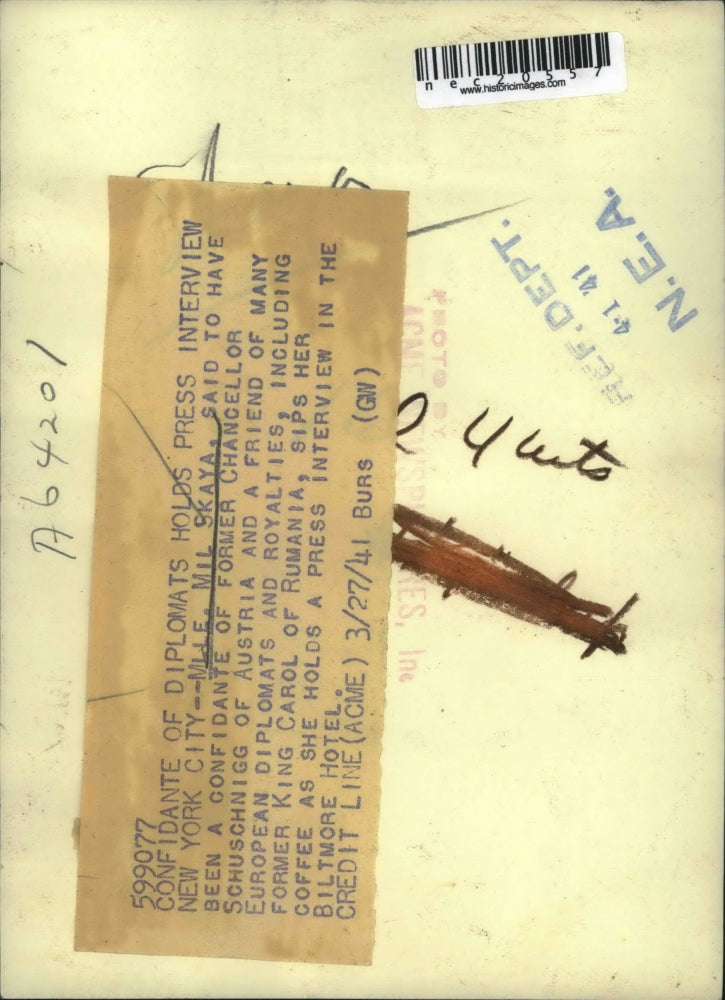 1941 Press Photo Mlle. Mil Skaya, Confidante of Diplomats Holds Press Interview