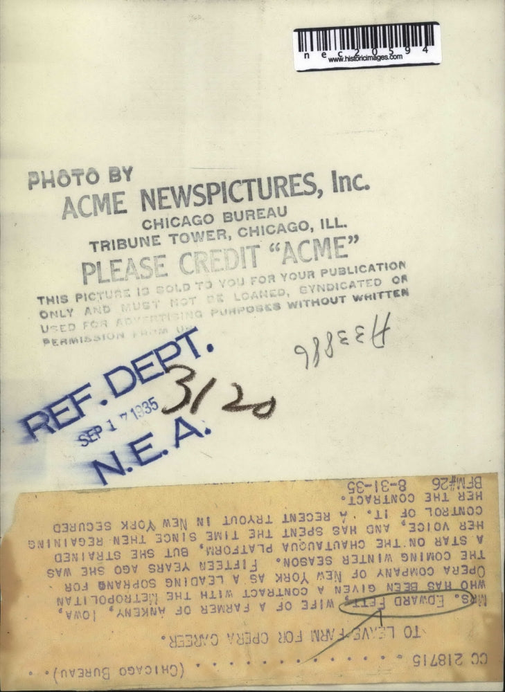 1935 Press Photo Soprano Mrs. Edward Fett, Opera Singer