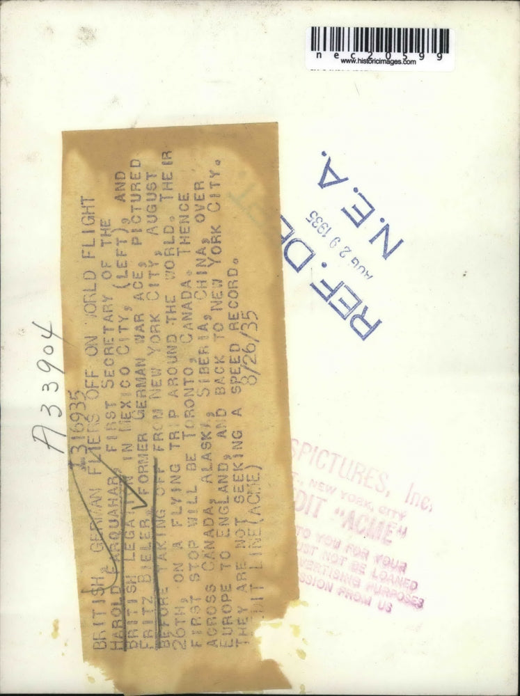 1935 Press Photo Harold Farquahar, British Legation Sec & Fritz Bieler, war ace