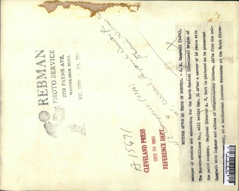 1950 Press Photo J.E. Campbell, Manager of The Sherwin-Williams Co