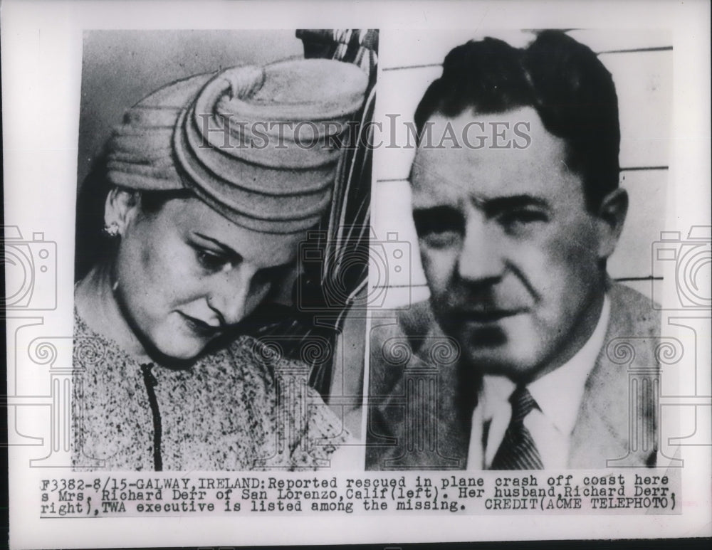 1949 Press Photo Mrs, Richard Derr survivor of a plane crash but husband missing- Historic Images
