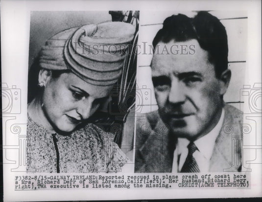 1949 Press Photo Mrs, Richard Derr survivor of a plane crash but husband missing- Historic Images
