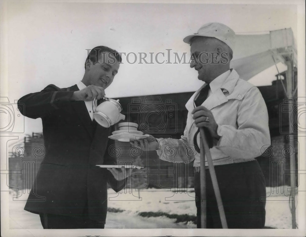 1937 Press Photo Govenor Barzilla W. Clark of Idaho enjoys tea after ski-ing