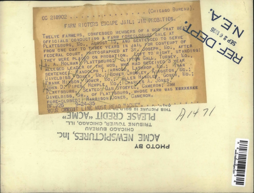 1935 Press Photo Farm Foreclosure Gall, Holman, Arnold, Crowley, Hixson,