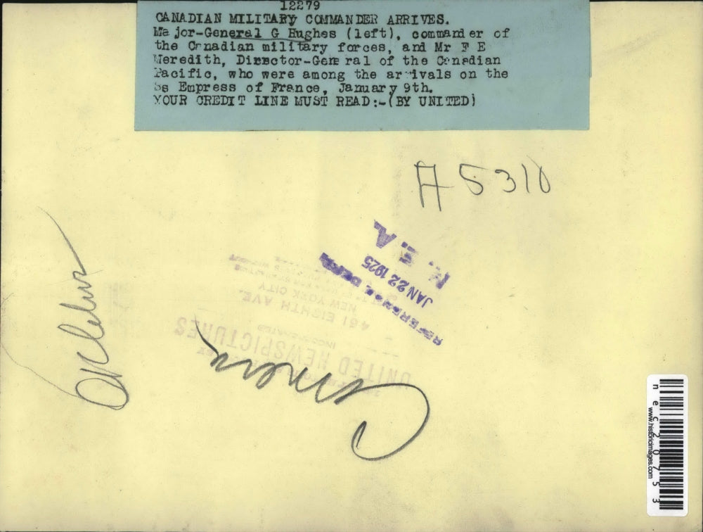 1925 Press Photo Major General G. Hughes Candadian Military Forces