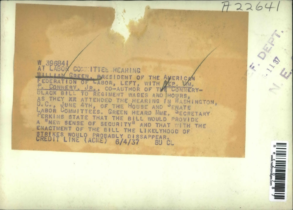 1937 Press Photo William Green President of AFL & Rep P Connery Jr