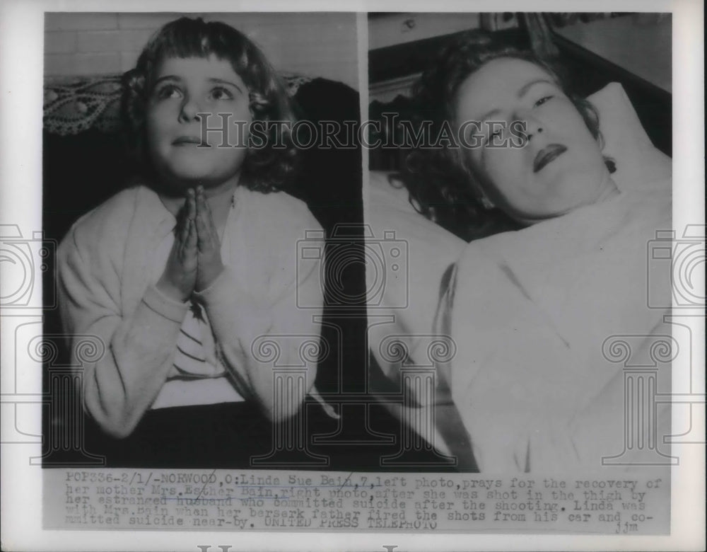 1955 Press Photo Linda Sue Bein Praying For Mother Shot by Husband that Killed