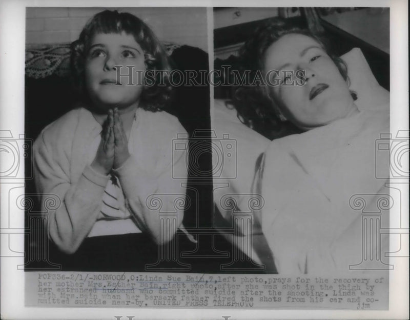 Load image into Gallery viewer, 1955 Press Photo Linda Sue Bein Praying For Mother Shot by Husband that Killed

