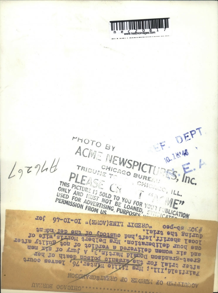 1946 Press Photo Mrs Lillie Winter Not Guilty of Trying to Poison Great Gran Kid