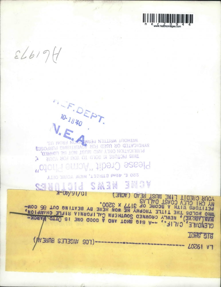 1940 Press Photo Glendale California Otto Marckman Southern Gun Champion