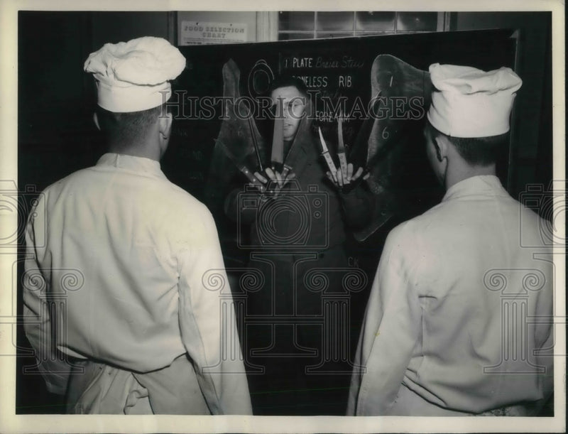 Load image into Gallery viewer, 1943 Press Photo Chefs With Knives At Armored Force School For Cooks And Bakers
