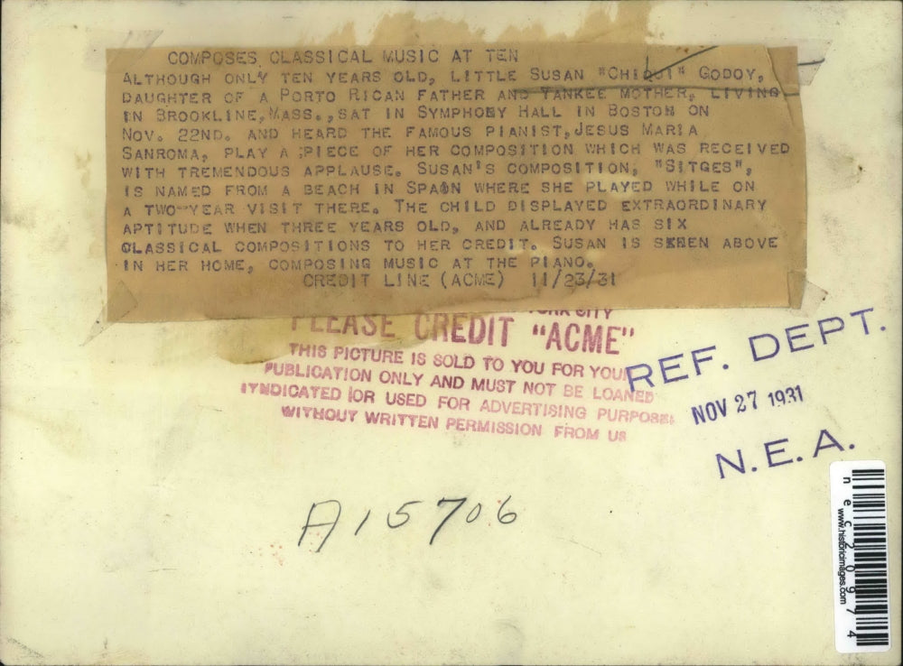 1931 Press Photo Little Girl Susan Chiqui Godoy Music Composer Prodigy At Piano