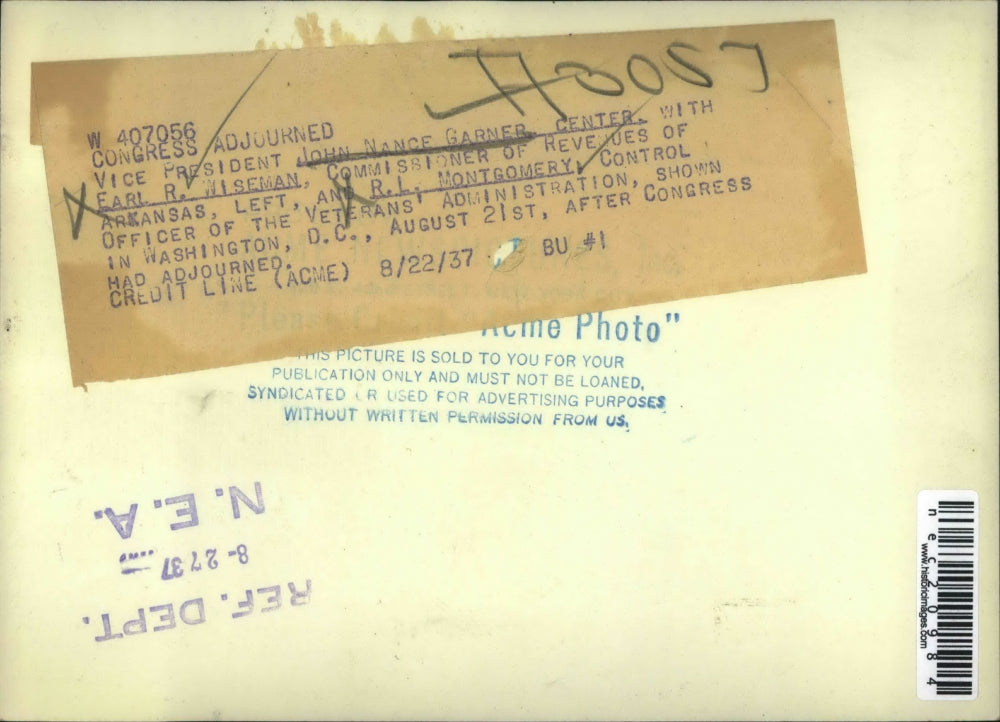 1937 Press Photo John Nance Garner with Earl Wiseman R.L Montgomery