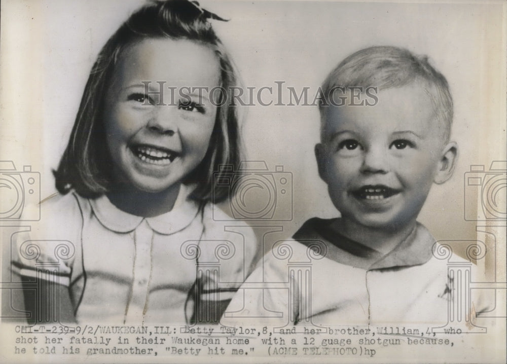 1947 Press Photo Waukegan Illinois Betty Taylor Shot Sister With Shotgun